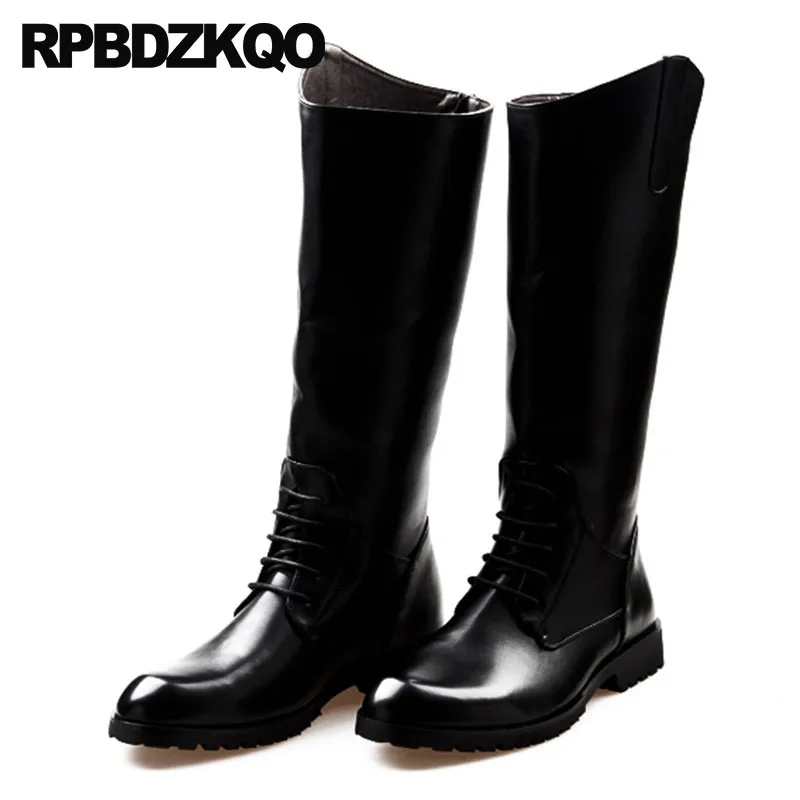 Riding Military Zipper Mens Knee High Leather Boots Big Size Shoes