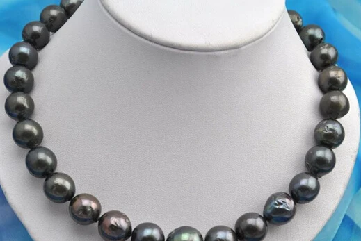 

Jew3109 12-16mm round black reborn keshi pearl necklace (A0501)