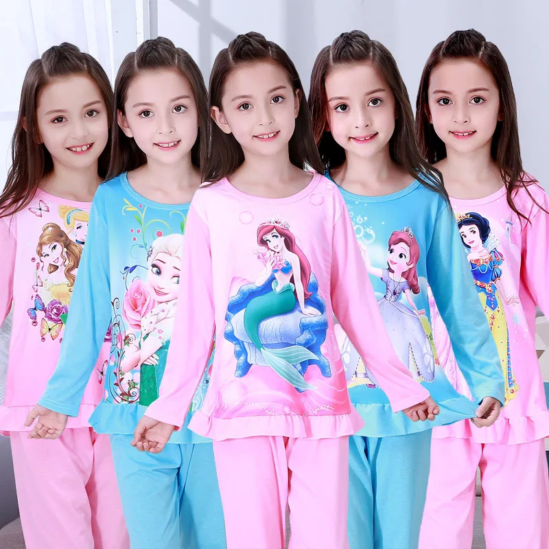

Disney princess autumn children home clothing set girl sleepwear baby pajama bottoms+pajama top kid Frozen Elsa robes nightgowns