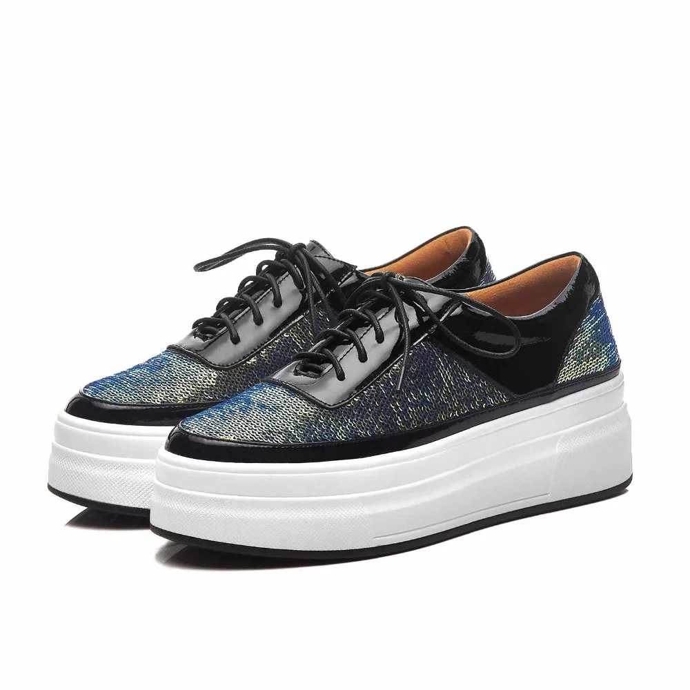 Plataforma Gradiente Vaca Olla Plana Cuero L83 Zapatos Acogedor Tela Punta Con Casuales Vulcanizados Color Bling Lentejuelas Zapatillas De blanco Krazing Redonda Negro FzCdYPnqwq