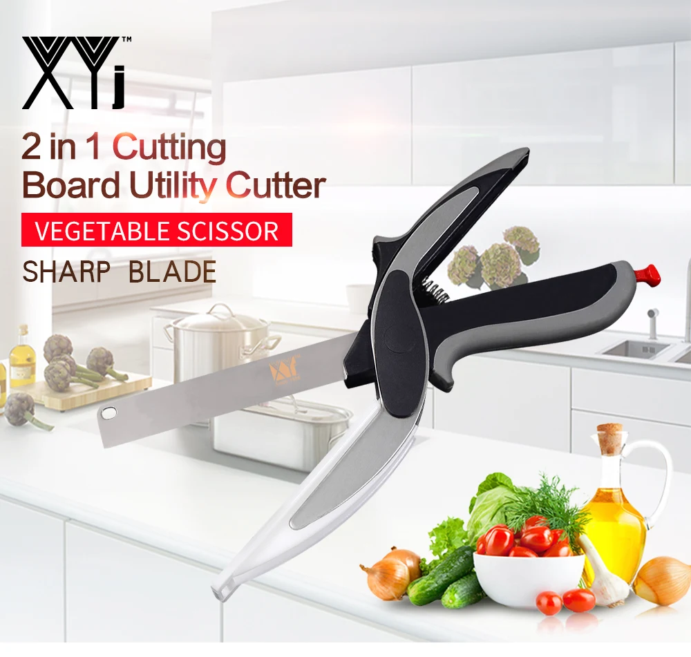 

XYj Multi-Function Smart Scissors Cutter 2 in 1 Cutting Board Utility Cutter Stainless Steel Outdoor Vegetable Cooking Knife