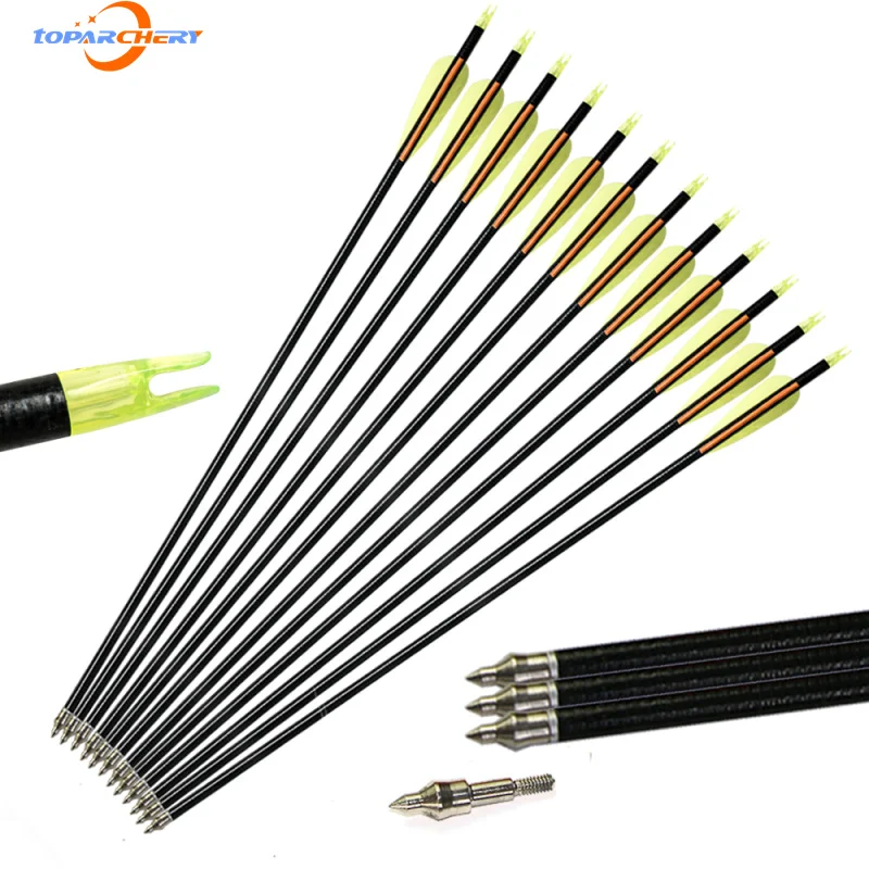 

Removable Arrowhead Fiberglass Arrow 12pcs/lot Spine 600 with plastic Feather for Recurve Bow Arrow Long Bow Practice Hunting