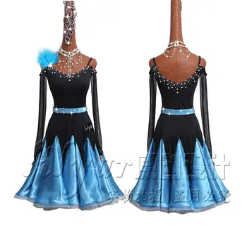 

Sparkly Rhinestones New High-end Women Latin Dance Dress Long Sleeve Ballroom Dance Competition Dresses Latin Dance Wear Belt