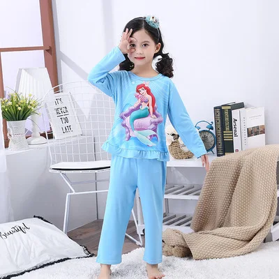 

Disney princess Elsa sleepwear children's pajama bottoms+pajama top summer home clothing cartoo Frozen boy girl nightgown suit