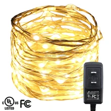 UL 5V1A 6 м 12 м Крытый светодиодный гирлянда, теплый белый серебристый провод Рождество Хэллоуин Праздник Звездная Фея огни+ адаптер питания