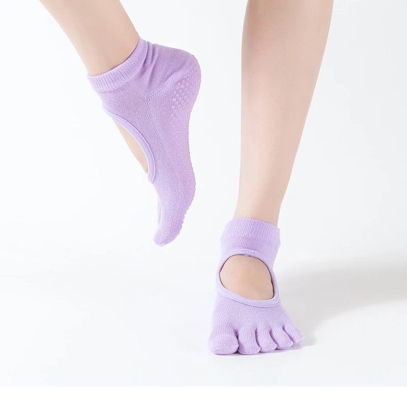SALSPOR, женские носки для йоги, с открытой спиной, с пятью носками, Нескользящие, короткие носки, полный палец, носки для тренажёрного зала, женские спортивные носки, профессиональные носки - Цвет: All Violet