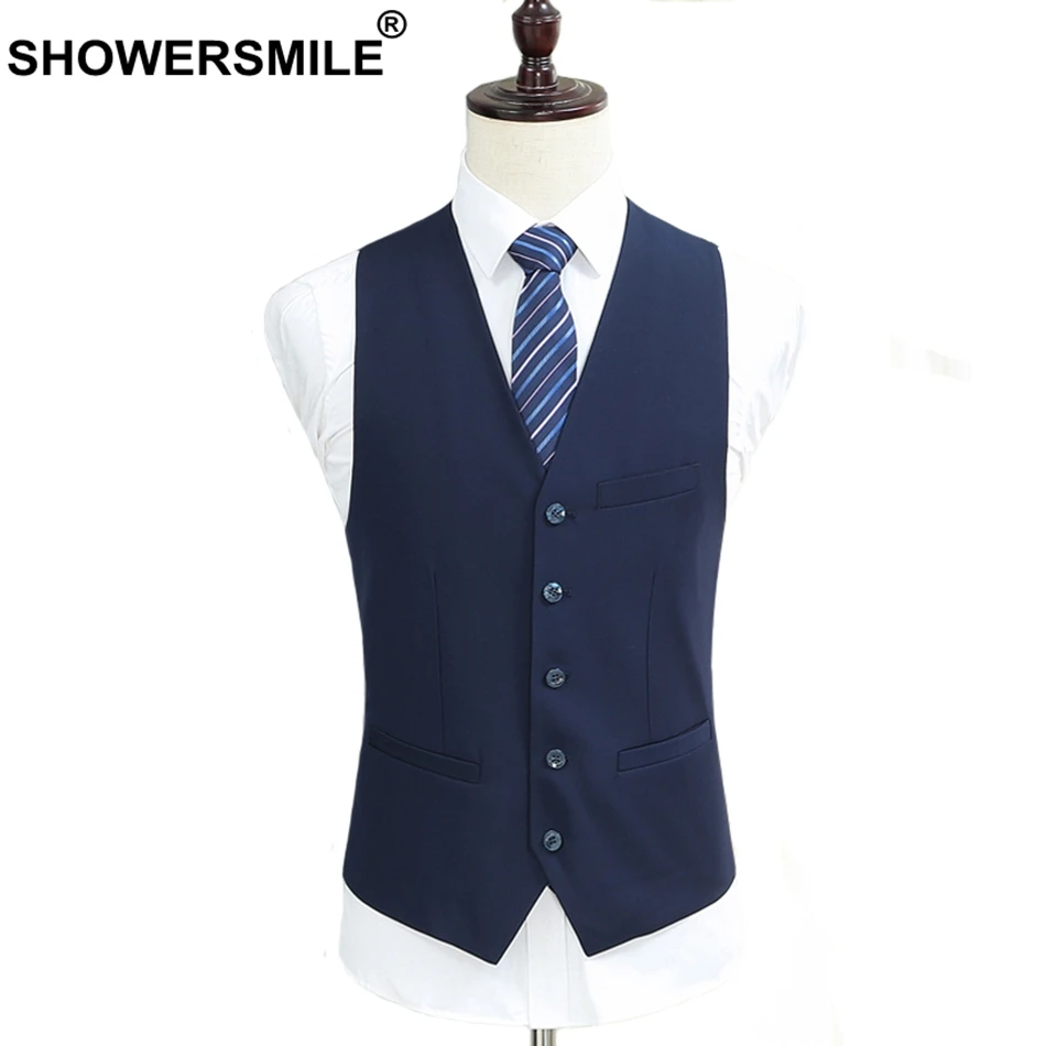 

SHOWERSMILE Mens Waistcoat Royal Blue Business Vests Male Slim Fit Formal Sleeveless Jacket Spring Summer Dress Fashion Clothing