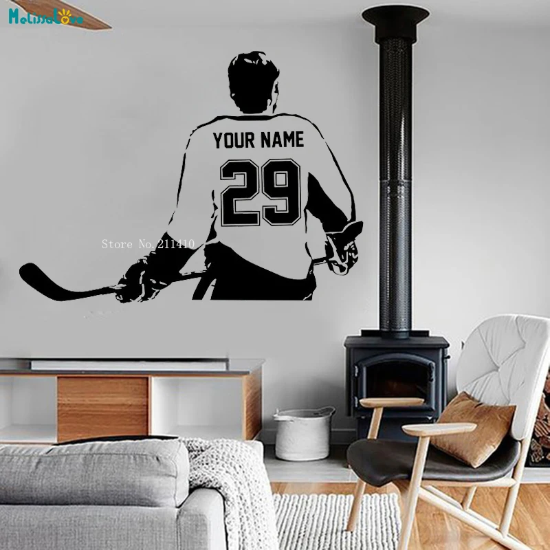 Sports Choose Your Name and Number Personalized Custom Hockey Player Wall Decal Vinyl Sticker Home Decoration Boy Gifts YT994