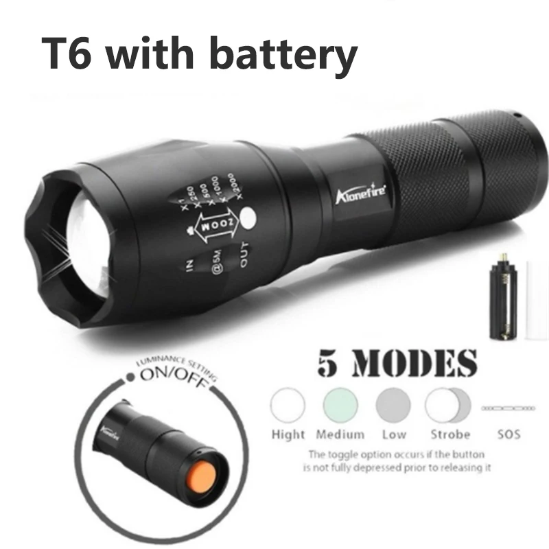 Anpro XML T6 светодиодный флэш-светильник фонарь светильник мощный бликовый тактический флэш-светильник перезаряжаемый водонепроницаемый для наружного кемпинга - Испускаемый цвет: T6 with battery