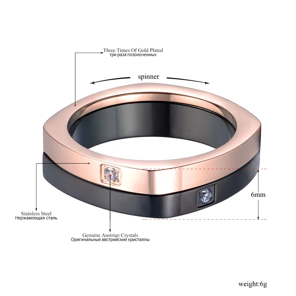 Lokaer OL дизайн CZ Кристалл Спиннер из нержавеющей стали кольцо розовое золото/черный юбилей Свадебные Кольца для женщин Девушка ювелирные изделия R19012