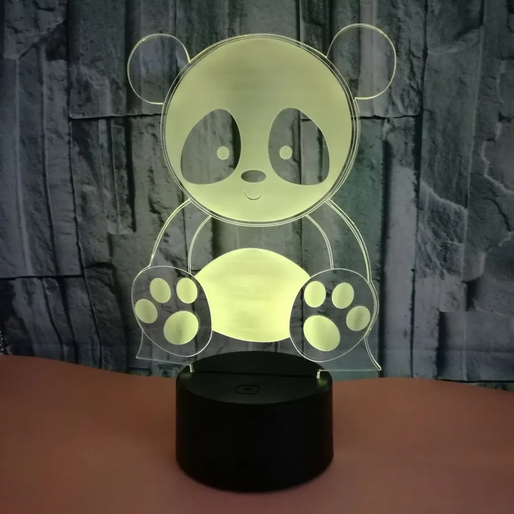  Cute Panda 3D Night Light Creative Electric Illusion 3d Lamp LED 7 Color changing USB touch Desk La