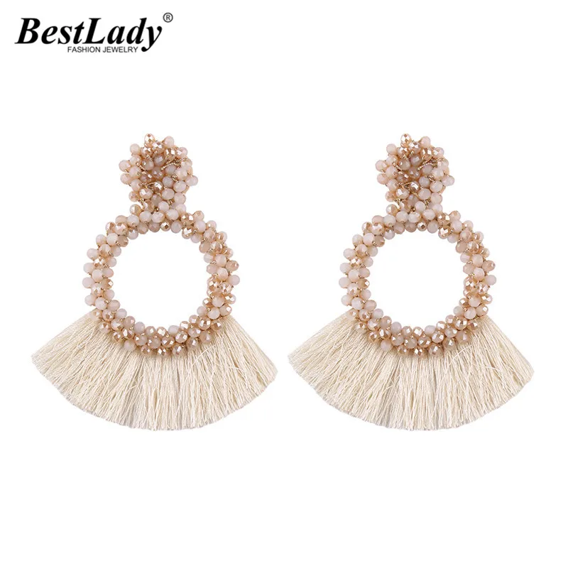 

Best lady Boho Fashion Tassel Earrings For Women Vintage Round Pendant Drop Earrings Dangle Jewelry Wedding Party Girl Gifts