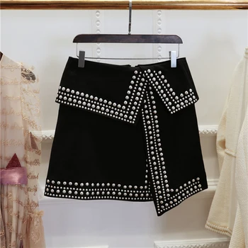 

HIGH STREET New Fashion Runway 2020 Designer Skirt Women's Rivet Asymmetrical Slit Mini Skirt