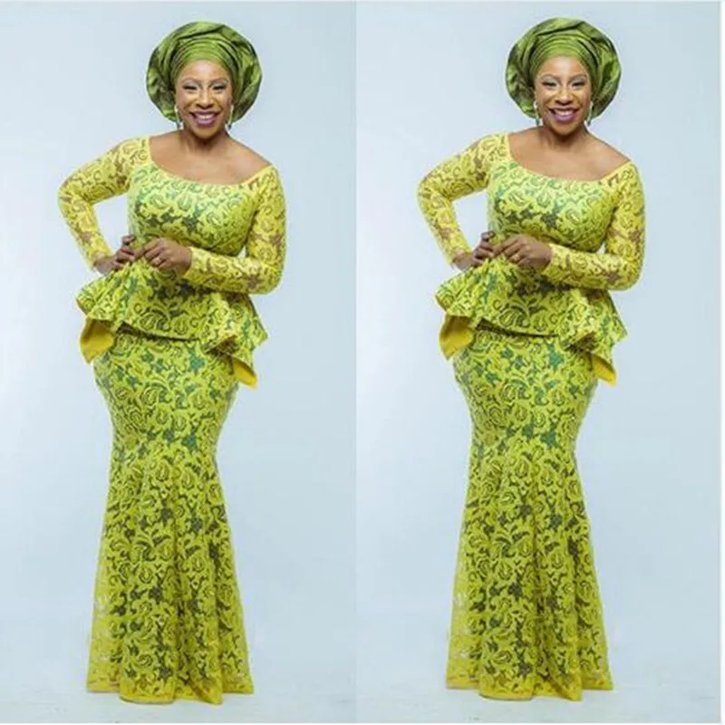

Elegant Plus Size African Yellow Appliques Long Sleeve Mermaid Evening Party Dresses Women Custom Fashion Long Formal Prom Gowns
