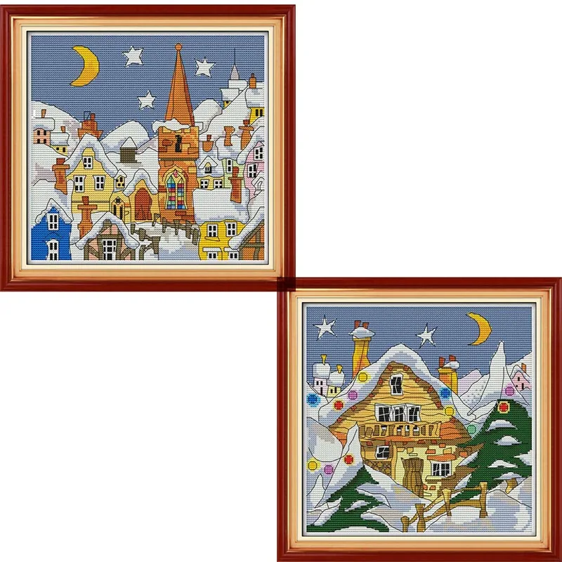 

Joy Sunday Needlework,cross-stitch kits, Set Embroidery Kit, Precise Print Snow scene Pattern Sufficient Line Cross Stitch