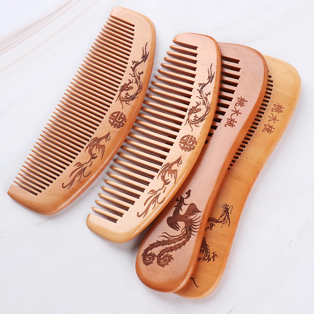 

Handcrafted Natural Peach Wood Comb No Static Pocket Beard Mustache Comb Massage Hair Styling Tool