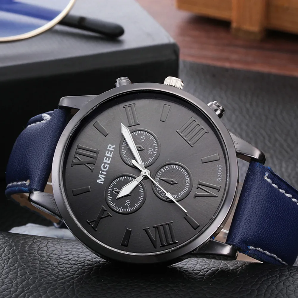 MiGEER Классический Новый для мужчин Простой бизнес кварцевые наручные часы кожаный ремешок повседневные модные часы подарок dropshipped