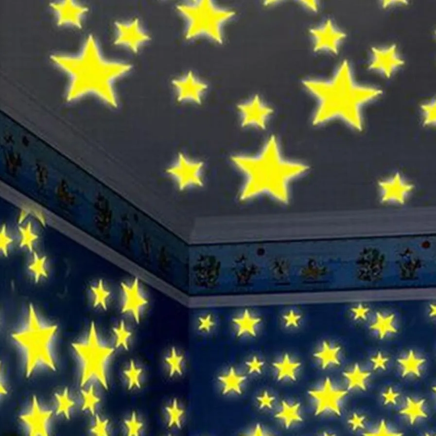 100 шт 3D звезды светится в темноте светящиеся наклейки на стену для детской комнаты гостиной настенные наклейки для украшения дома плакат L* 5 - Цвет: Цвет: желтый
