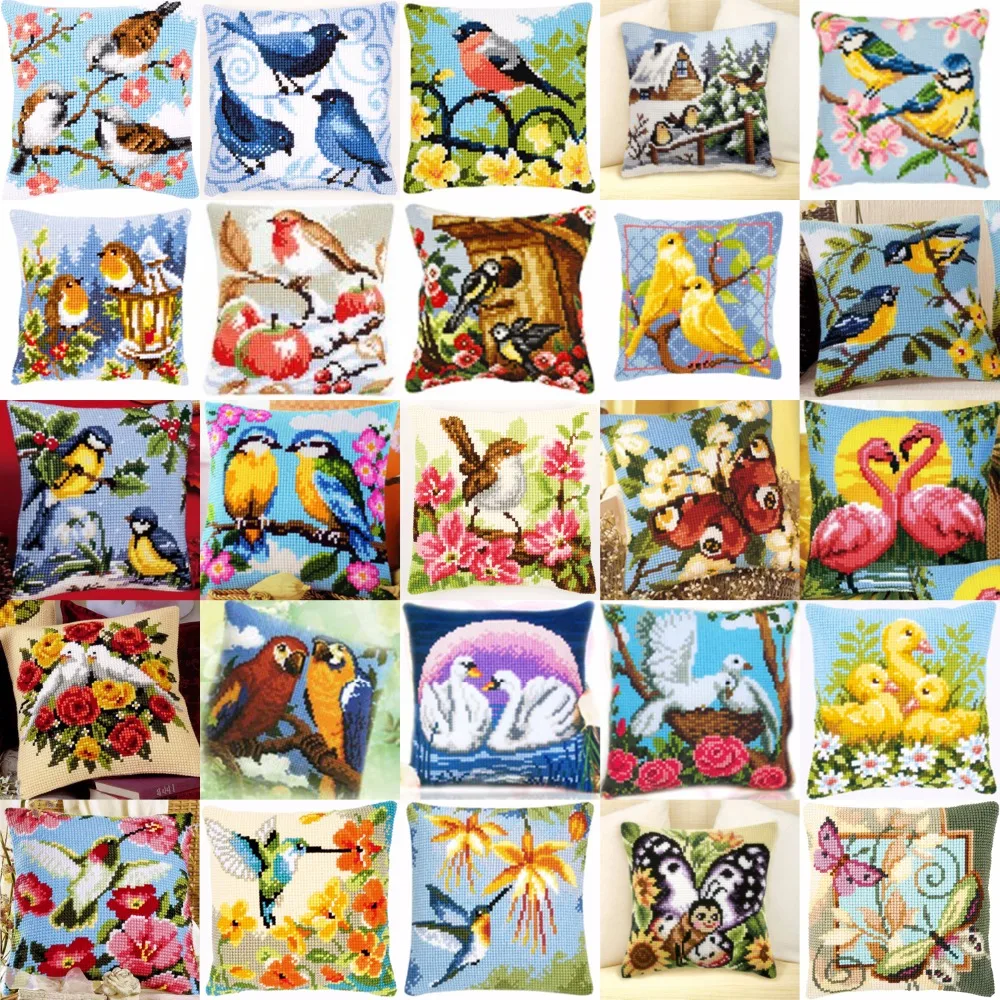 

TH Bird 03 NEW DIY Needlework Kit Acrylic Yarn Embroidery Pillow Tapestry Canvas Cushion Front Cross Stitch Pillowcase