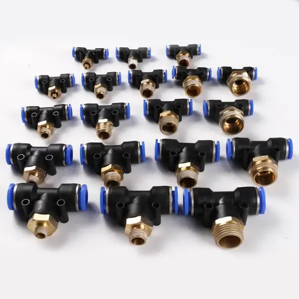 10 Шт./лот PB6 02 T Type Equal Пройти Пневматические Фитинги трубы 6 мм резьба 1/4