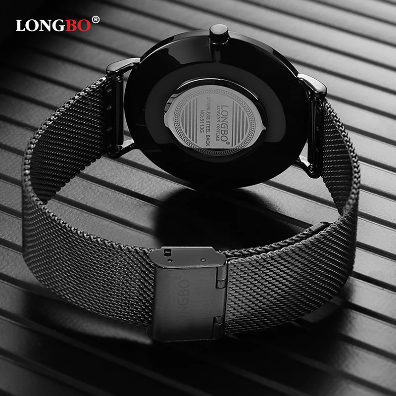LONGBO, роскошные часы для влюбленных, для мужчин и женщин, автоматический календарь, сетка, нержавеющая сталь, регулируемый ремешок, кварцевые часы, Montre Homme 5113