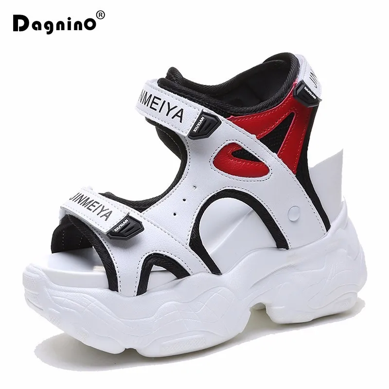 

2019 New Summer Women Sandals Leather High Platform Sneakers 11.5CM Wedge Heels Flip-Flops Beach High Heels Gladiator Sandalias
