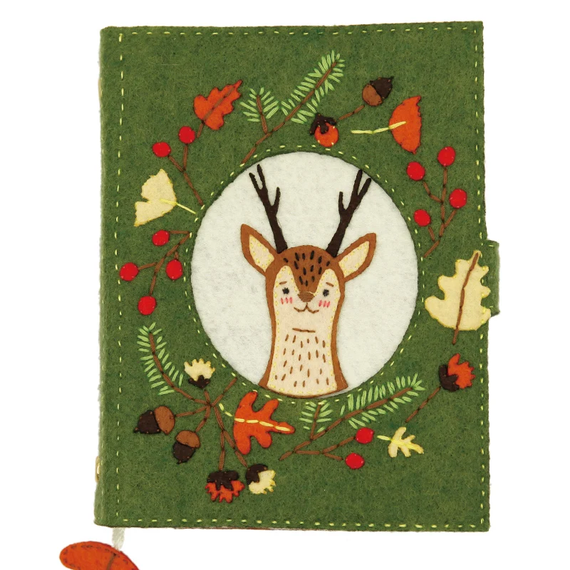 

Handmade Exquisite Felt Fabric Circle Notebook DIY Sewing Unique Forest Pattern Loose Leaf Diary Funny Felt DIY Package