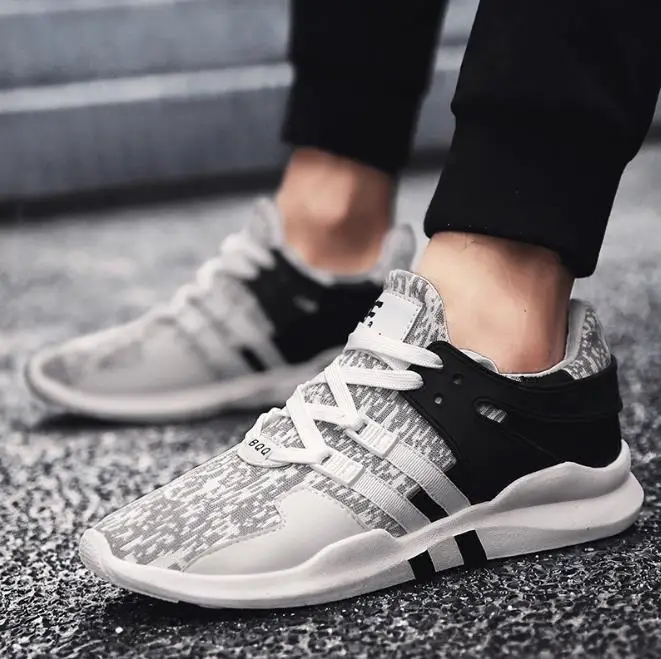 

2019 spring explosions breathable flying woven casual shoes wild lace color matching low heel wear men's trend shoes