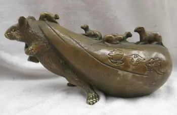 

China brass copper Feng Shui lucky Riches and honour Rat Gold bag Statue