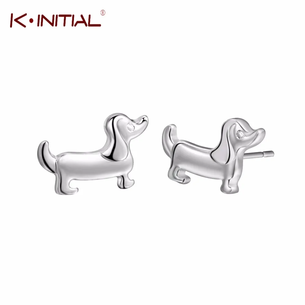 

Kinitial New Fashion Cute Animal Paw Print Earrings Tiny Sausage Dog Dachshund Stud Earring for Women Lady Heart Jewelry