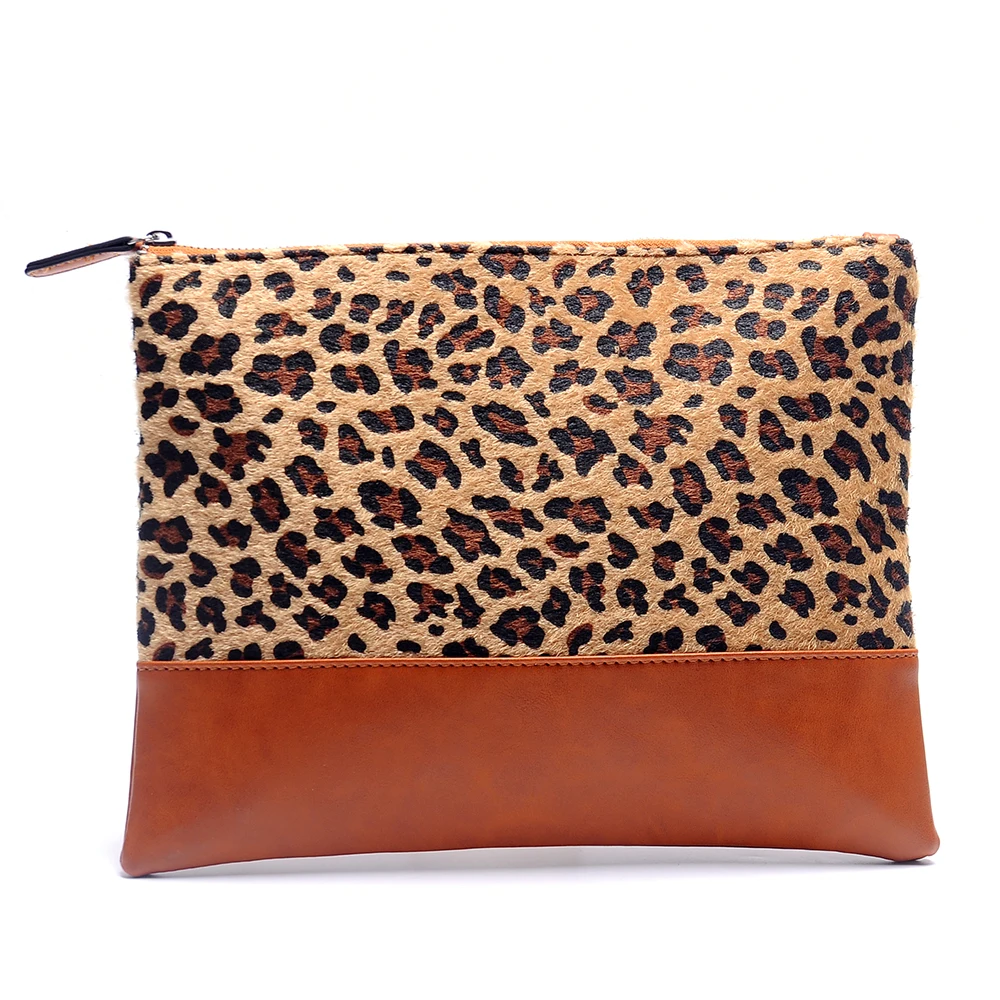 

Wholesale Blanks Short Fur Leopard PU Faux Leather Cosmetic Bag Cheetah Women Clutch Patchwork Makeup Purse DOM668
