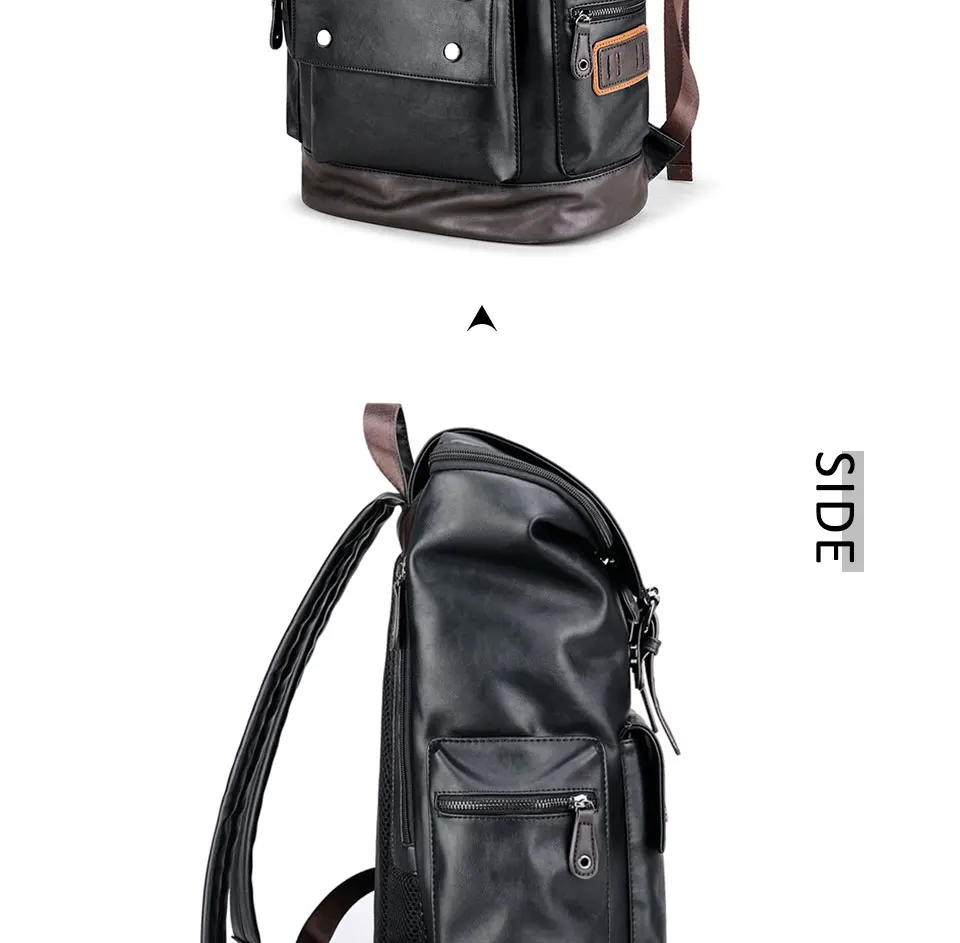 Черный мужской рюкзак из искусственной кожи, японский стиль, мужской школьный рюкзак для 1" ноутбука, Водонепроницаемый Школьный рюкзак, модный однотонный мужской рюкзак