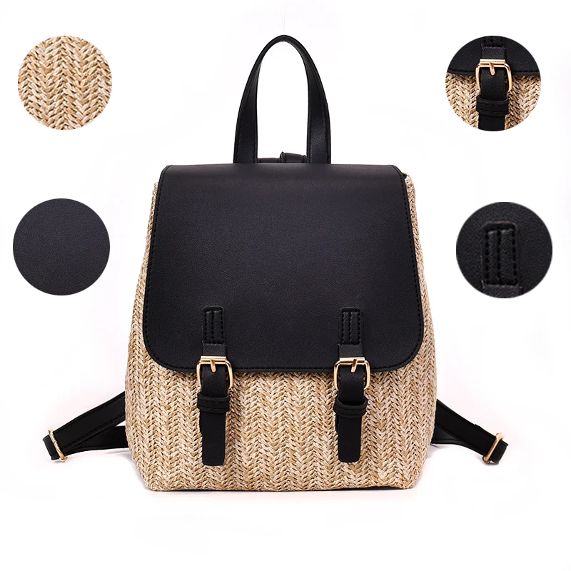 

Fashion Straw Woven Backpack Women Back Pack Summer Teenage Girl Quality Backpacks Travel Bags Books Rucksack