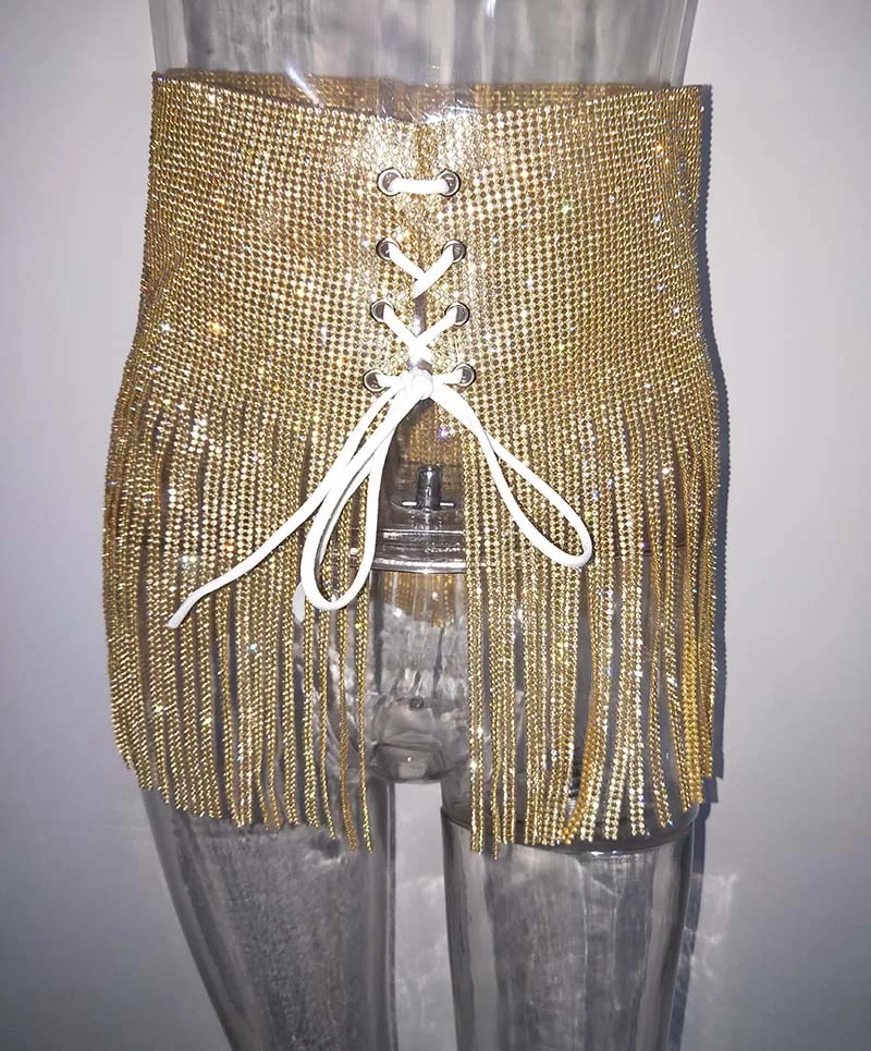 Bonnie Forest Sparkly Diamond Rhinestone Crystal Skirt Rave Wear Beauty Secrets Glitter High Waist Mini Skirt Rave/Party Outfits