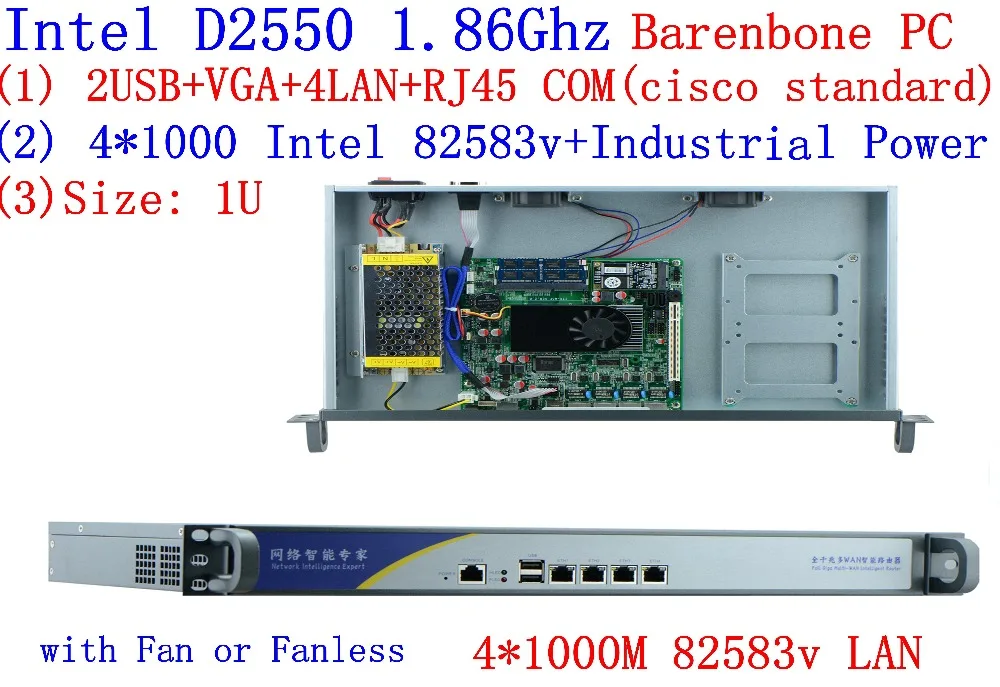 Межсетевой экран в сети серер с Atom D2550 1.86 г 4 * intel pci-e 1000 м 82583 В LAN Поддержка intelliegent flowcrl ROS Barebone PC