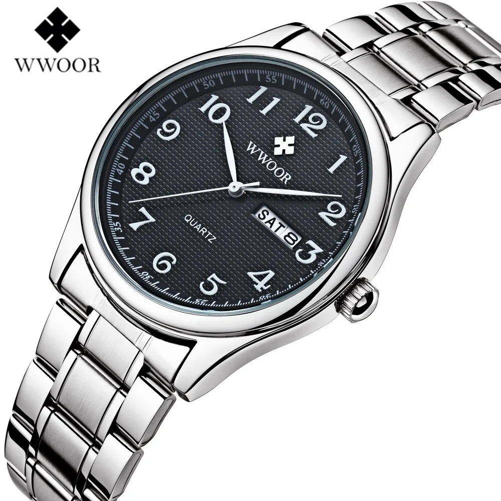

2017 WWOOR Luxury Brand Women Men Business Watch Arabic Digital Waterproof Stainless Steel Men watch women