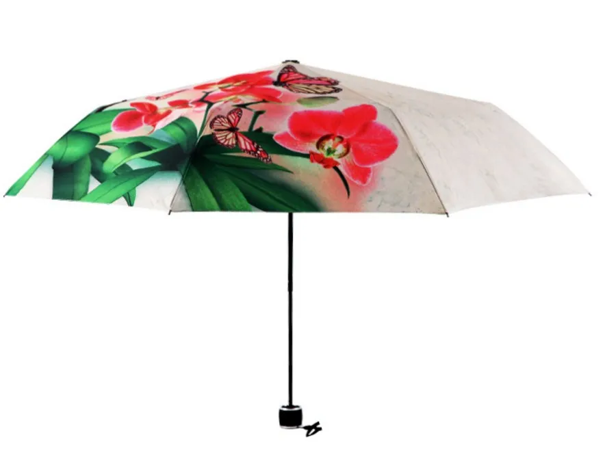 Защищающий от ветра, для девочек складной зонт от дождя и принтом бабочки розового цвета с цветочным узором Pongee компактный долговечность Для женщин дети Анти-УФ зонтик от солнца B457