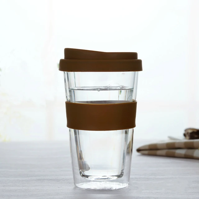 400ml Transparent Coffee Cup with Silicone Cover Thick Double