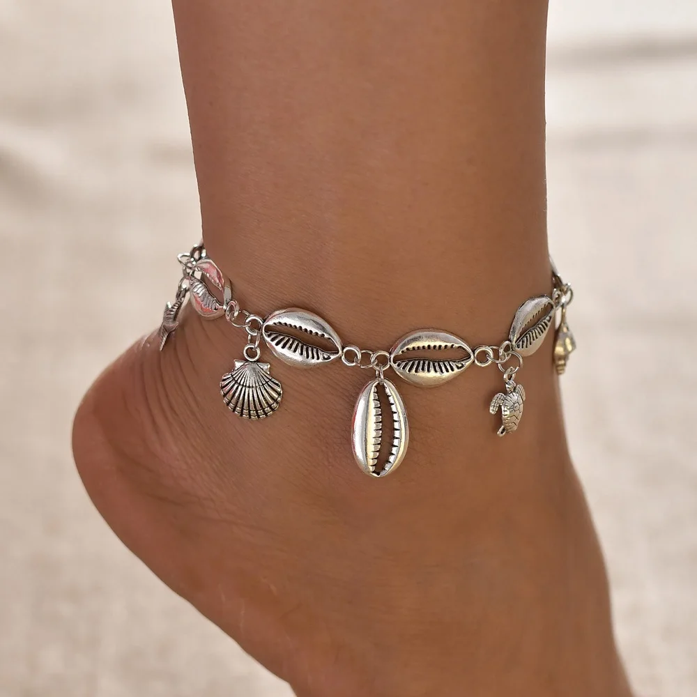 Huitan океан тема черепаха ракушка женские ножные браслеты модные пляжные аксессуары ювелирные изделия браслет для женщин милый подарок для конфет