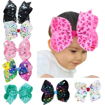 

2018 lateast 6.5 Inch Girls unicorn printing Ribbon Hairbow hair clip Girl love Bow Hairpin Newborn Children Accessories 8ps/lot