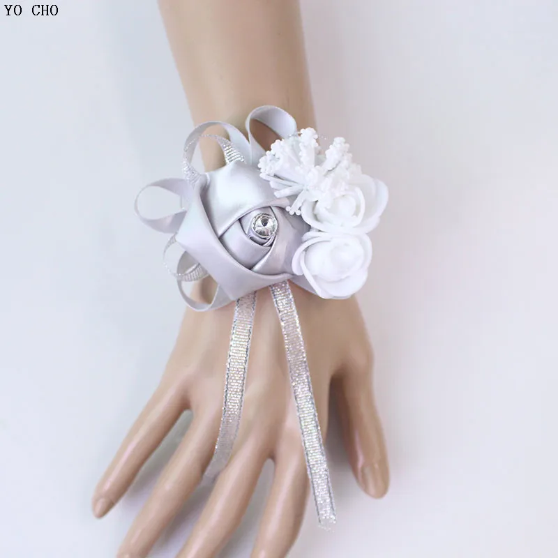 wedding wrist corsage Bracelet bridesmaid rose silk white pink marriage wrist corsage  (253)