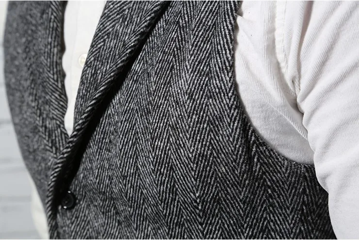 Męskie marki bez rękawów kurtka kamizelka męska garnituru moda męska brytyjski styl Slim Woolen bawełna Single breasted Vintage kamizelka -