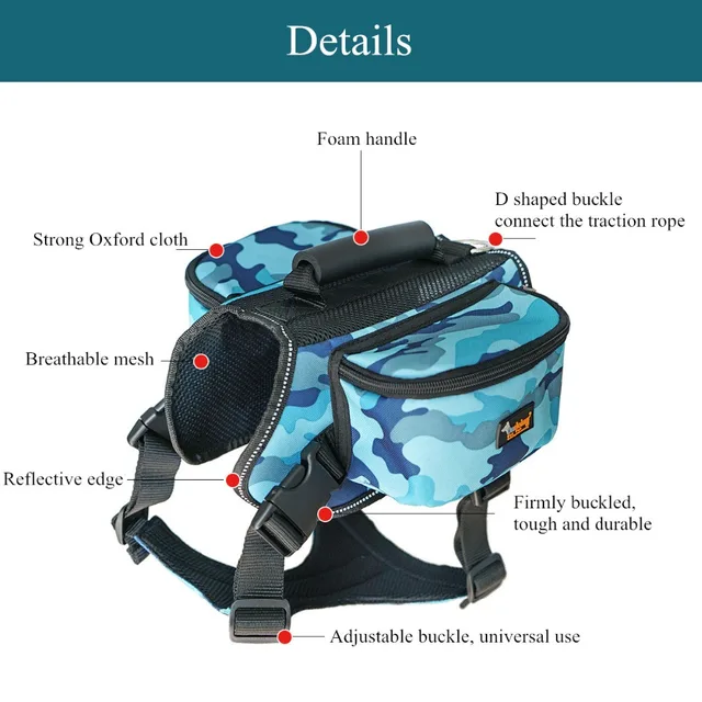 Functional Pet Dog Saddle Bag Harness and Lead Outdoor Backpack Pet Dog Carrier Bag for Medium Large Dog Accessories