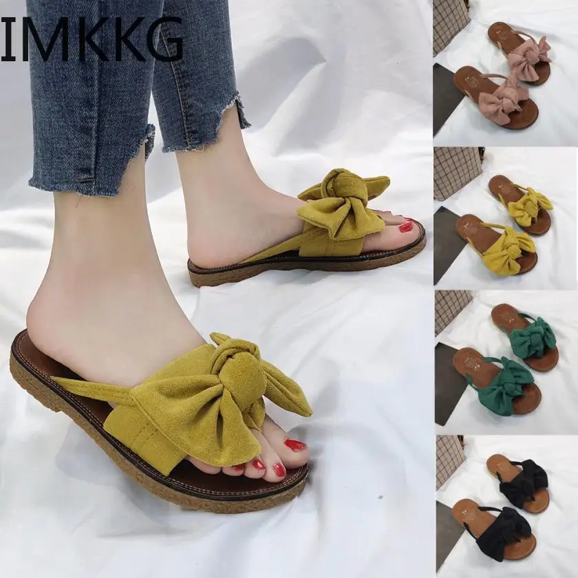 

Women Shoes Flip flops summer Fashion Solid Color Bow tie Flat Heel Sandals Slipper Beach casual shoes women 2019 F90075