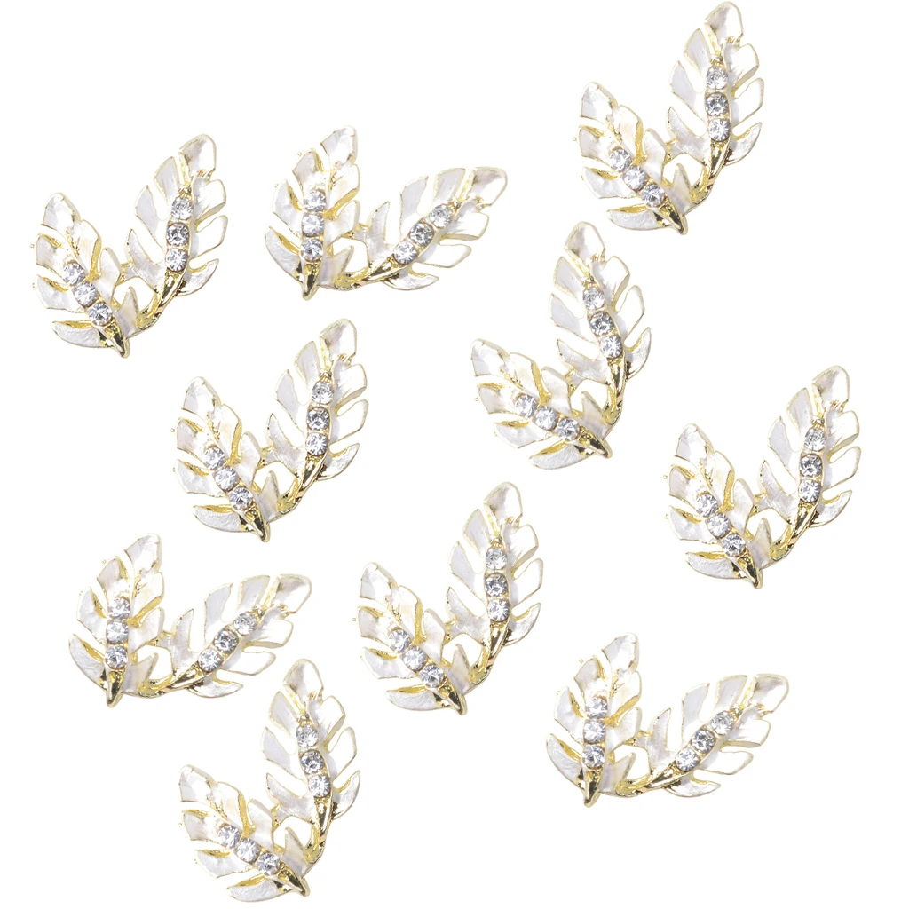 fityle 10Pcs Cute Leaf Shape Rhinestone + Alloy Buttons Embellishments for DIY Crafts, Wedding Dress Ornaments (Flatback)