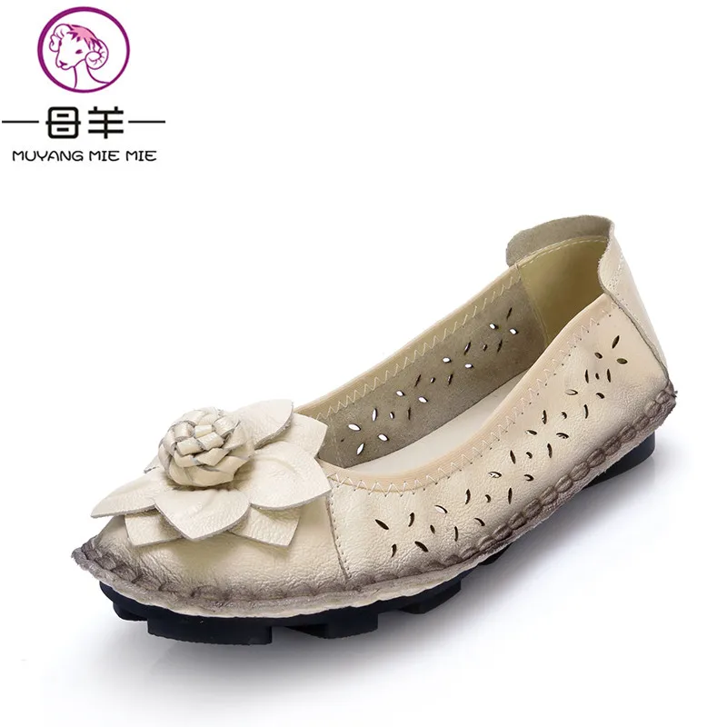 

2019 New Fashion Genuine Leather Flat Sandals Women Summer Shoes Woman Casual Handmade Flower Flats Women Sandals