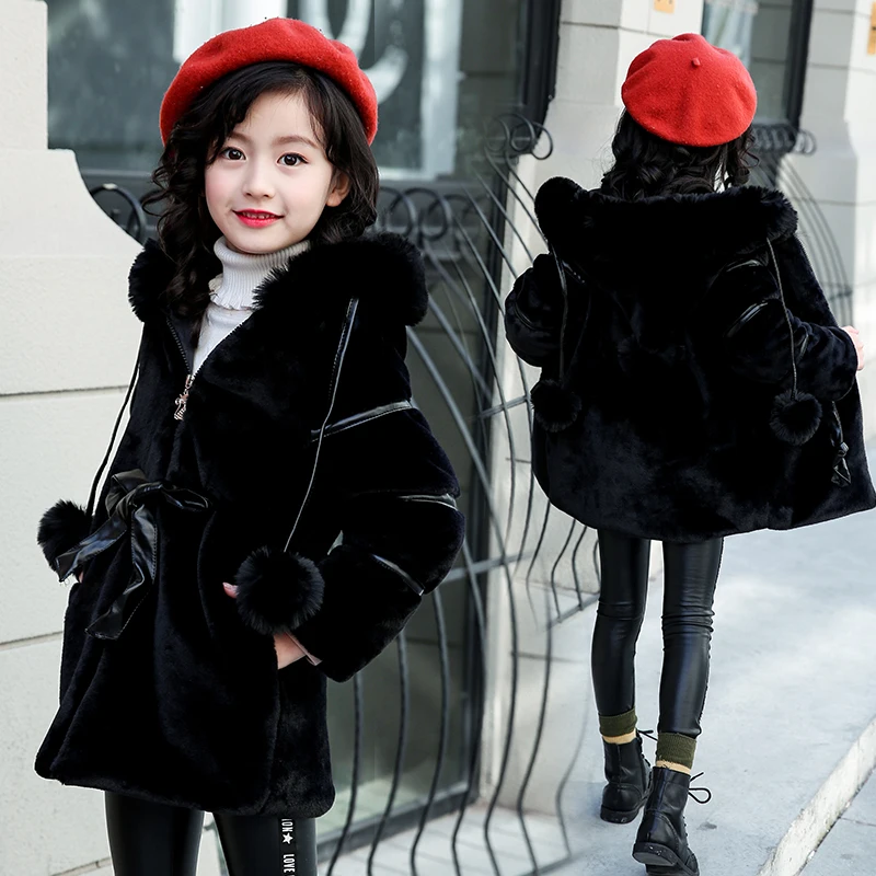 

New Girl's Winter Imitation Fur Coat 2018 Girls Thick Fluff Warm Coat Children Baby Clothes Kid Thick Plus Velvet Coat Wholesale