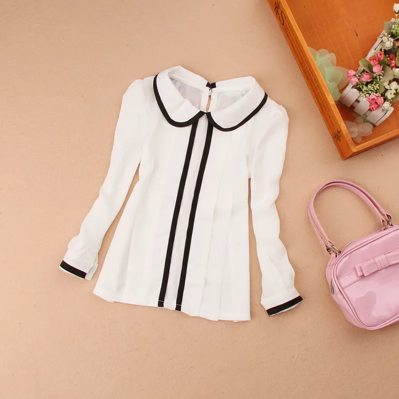 

2017 Autumn 2-16Y Children Cotton Long Sleeve Base Shirt Blouses School Girl Tops Kids Baby Girls White Blouse Clothes JW0344
