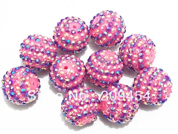 

20mm 100pcs/lot Pink With Purple Striped Resin Rhinestone Ball Beads,Chunky Beads For Kids Jewelry Making