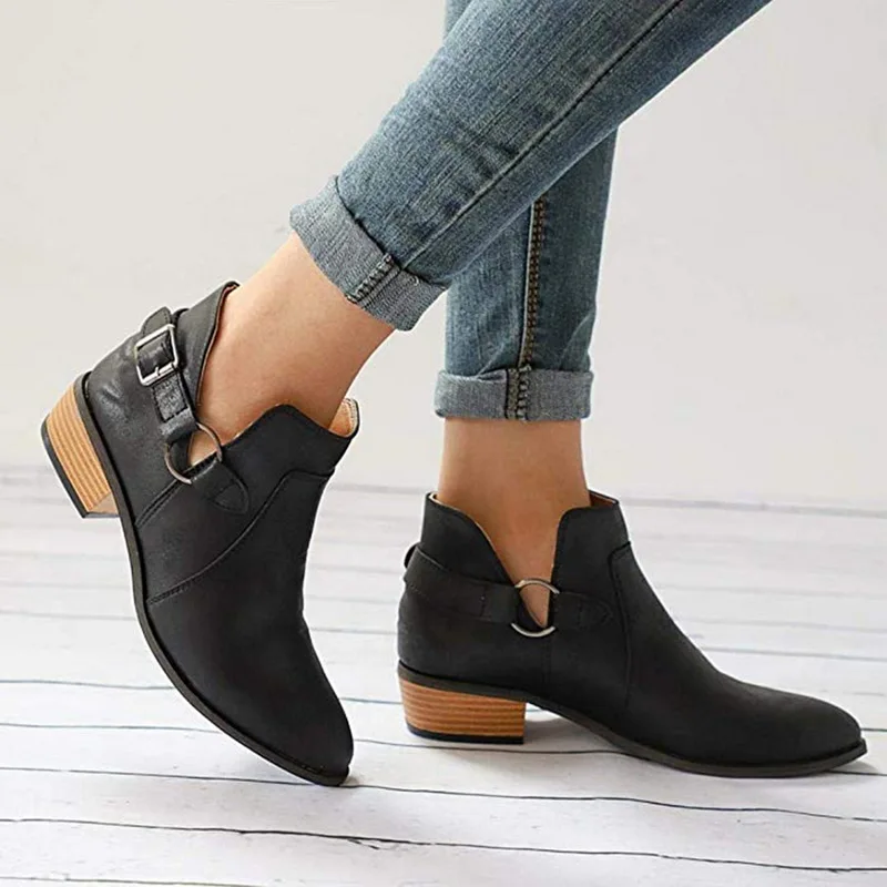

LOOZYKIT Women PU Leather Boots Ladies Pointed Boots Large Size Fashion Wear Booties Autunm and Winter Shoes calzado mujer